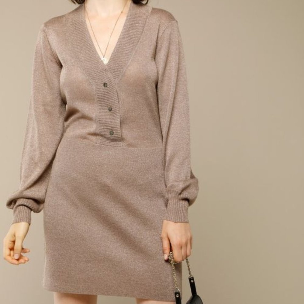 RARE Rouje Alma Gold Luxe sweater Dress Selena Gomez 34 XS